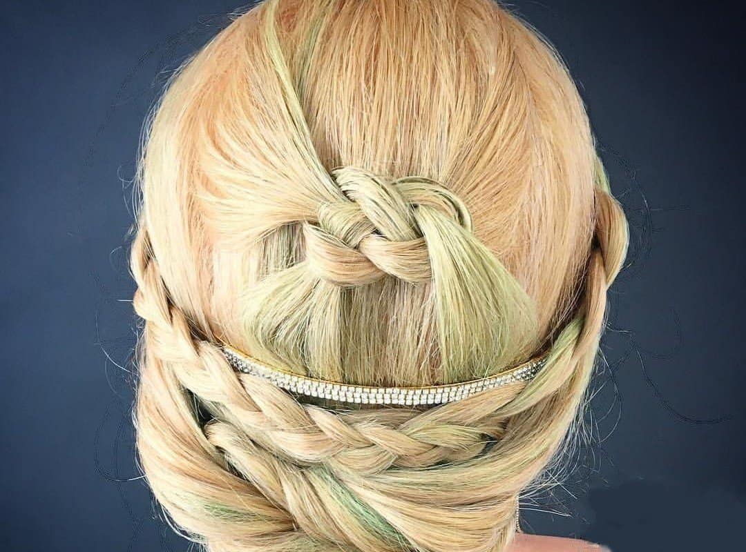 girl with blonde Celtic Knot updo