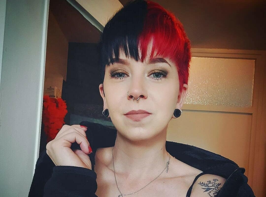 girl with black and red Pixie Cut