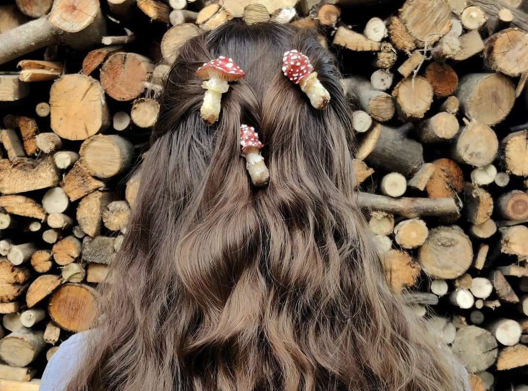 girl with a cottagecore hairstyle decorated with mohomore hairpins