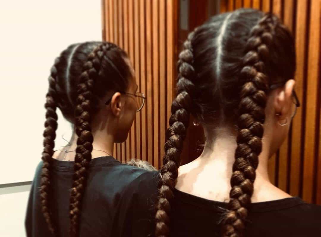 girl with two French braids