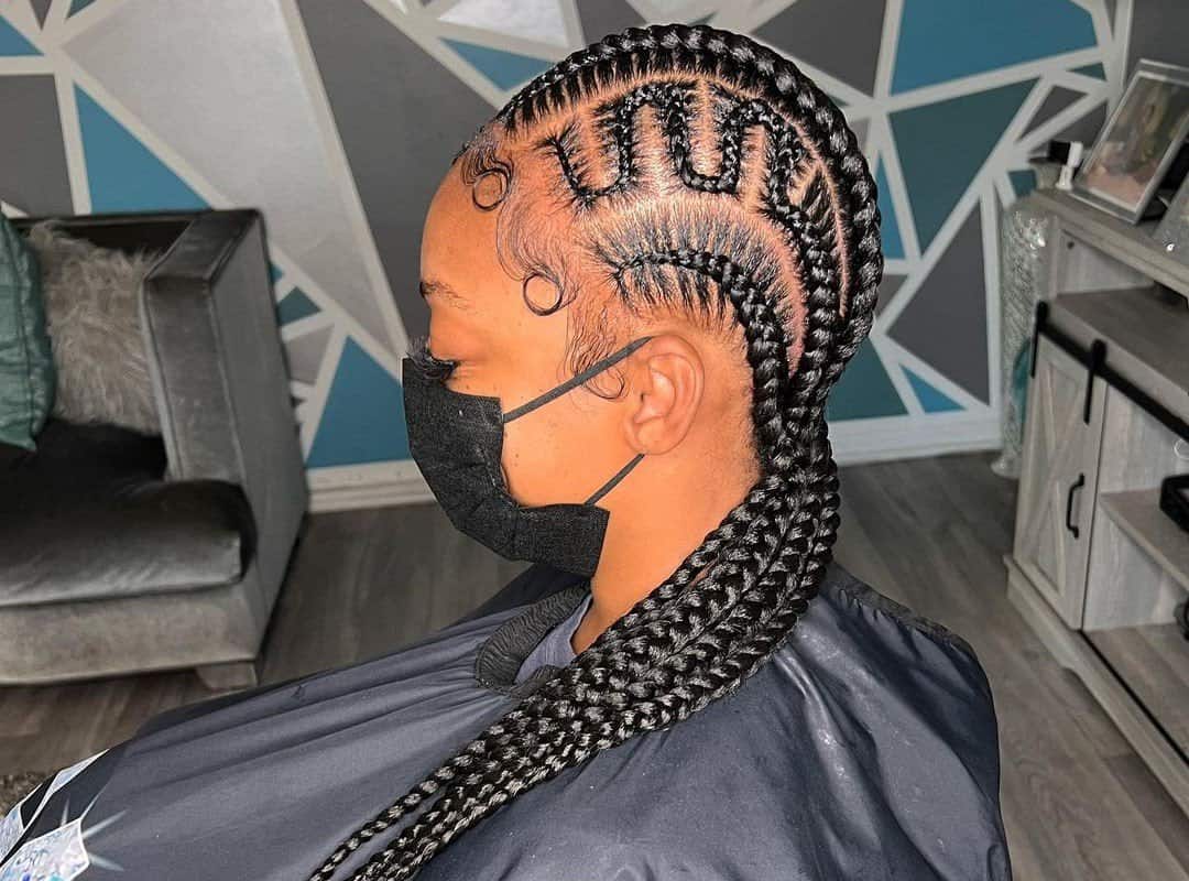 woman with brown zig-zag braids in a special design