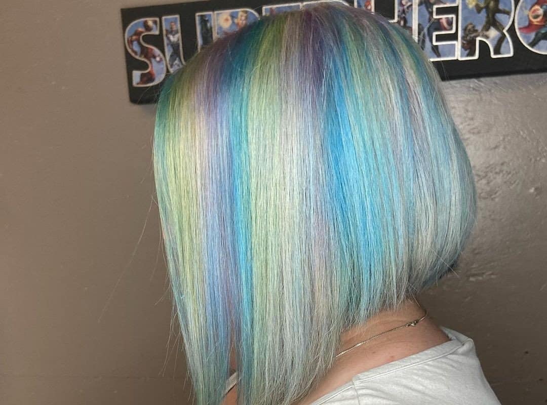 girl with blond and blue A-Line Bob