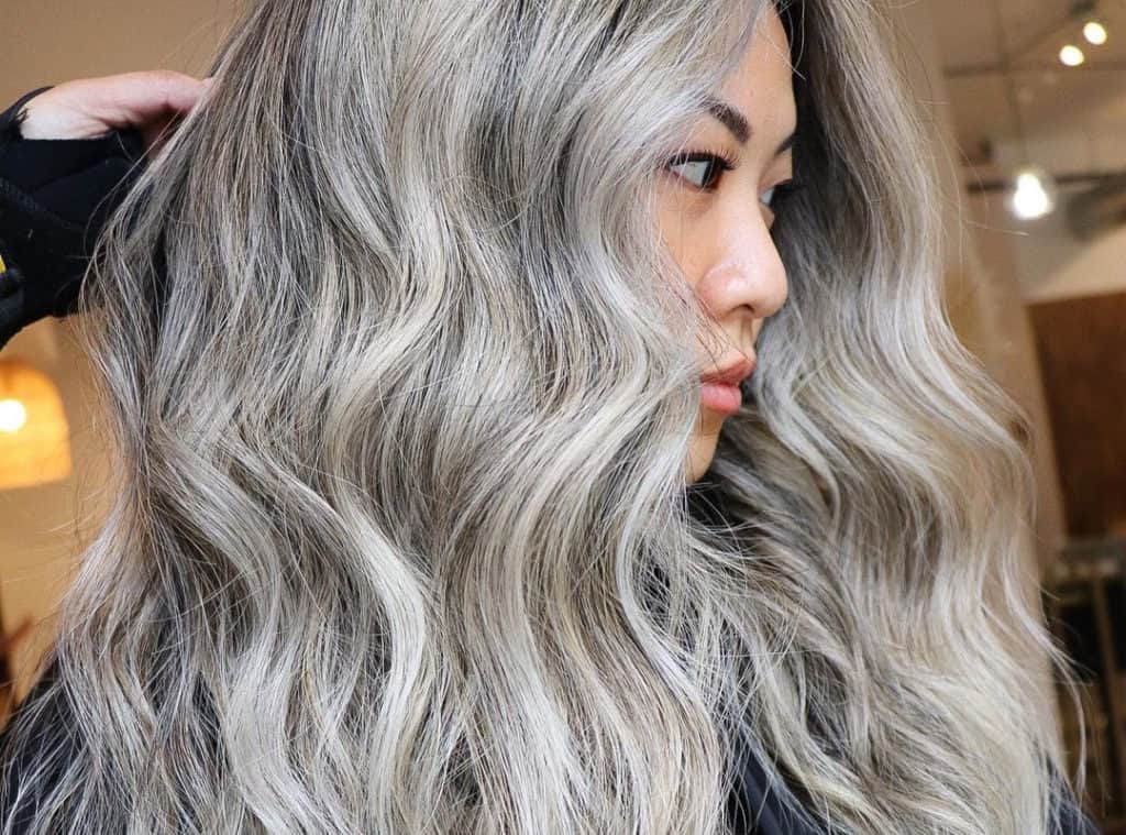 Asian gray blonde balayage