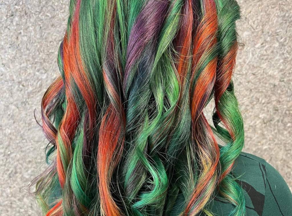 Mermaid sunset hair with orange highlights