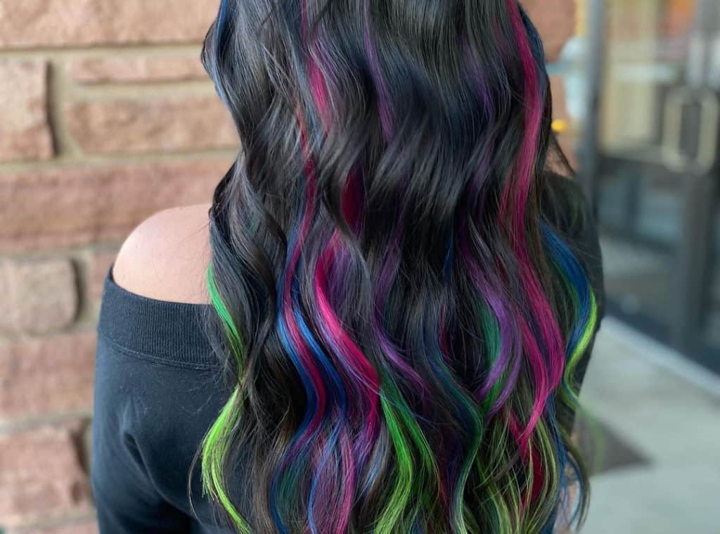 dark brown hair with mermaid highlights