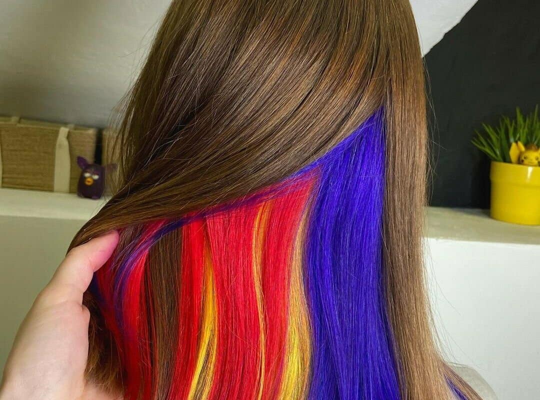 Dark Brown Hair with a Rainbow Underneath
