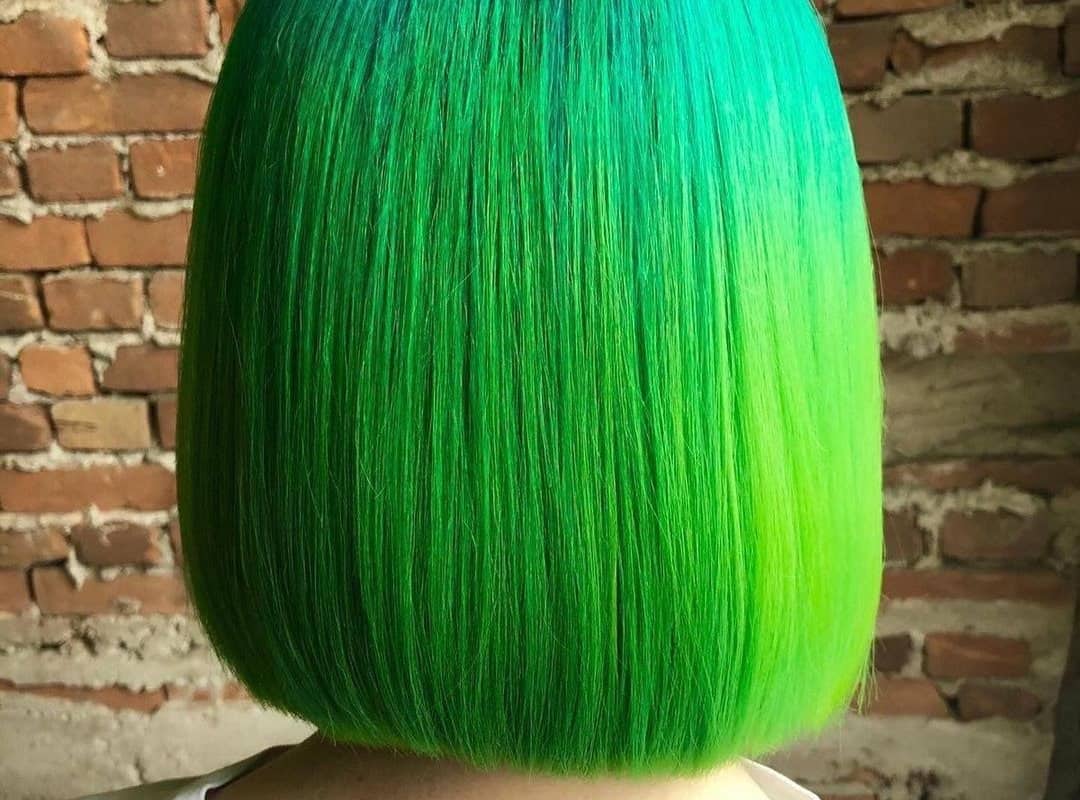 Bright Green Balayage on straight bob