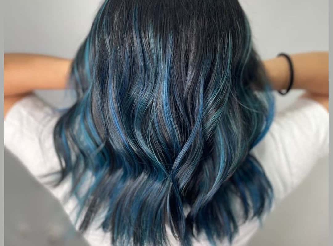 Dark brown and blue balayage