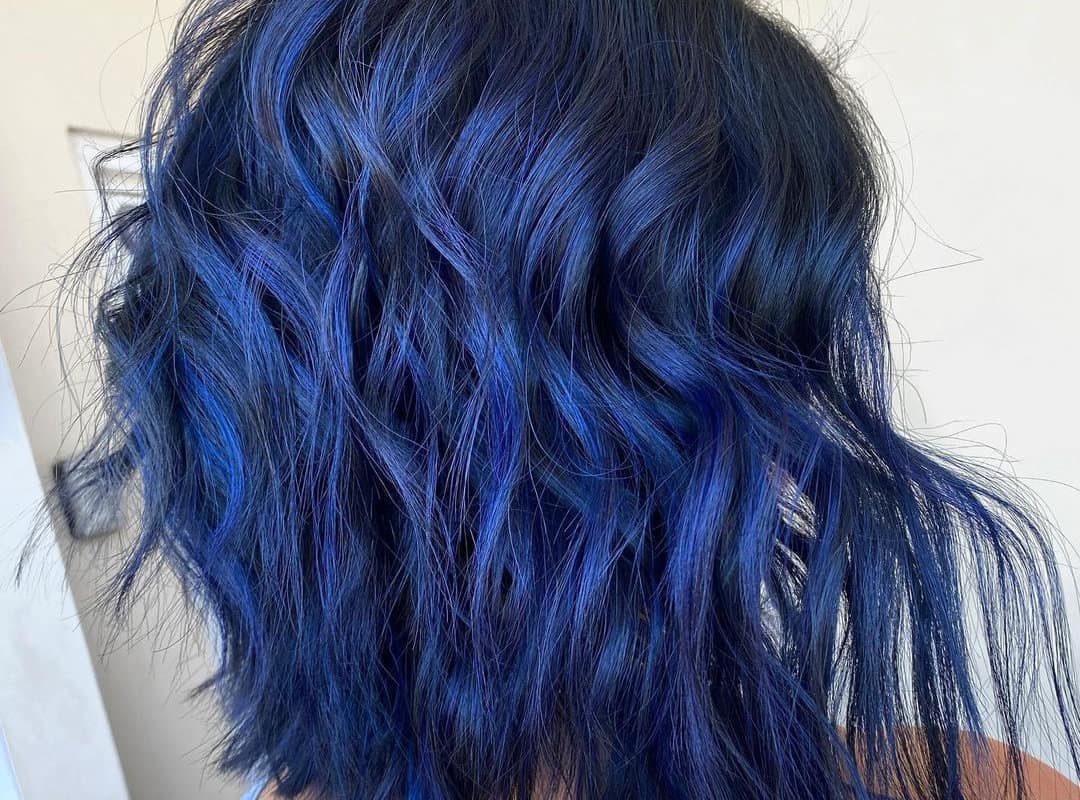 Short hair with blue balayage