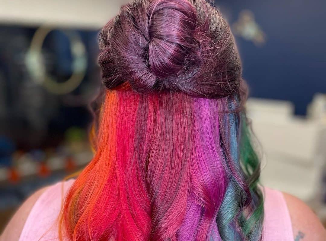 Dark Purple Hair with a Rainbow Underneath