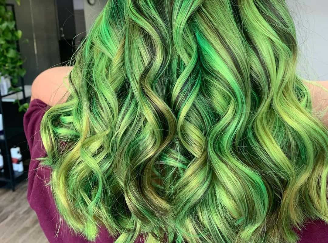 Green, Olive and Lime Balayage Curls