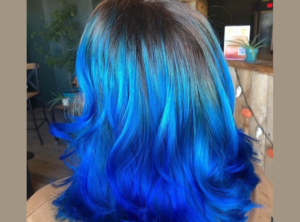 Blue balayage on brown hair