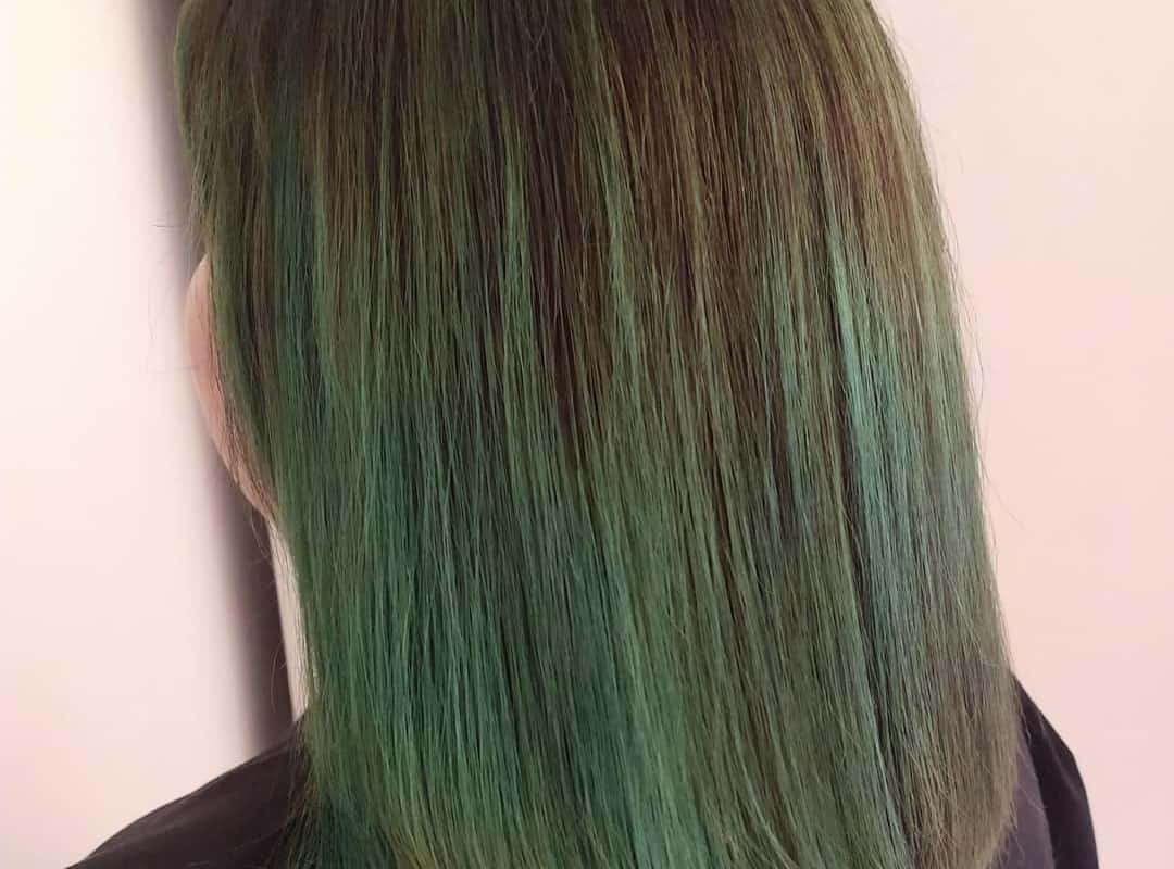 brown hair and green highlights
