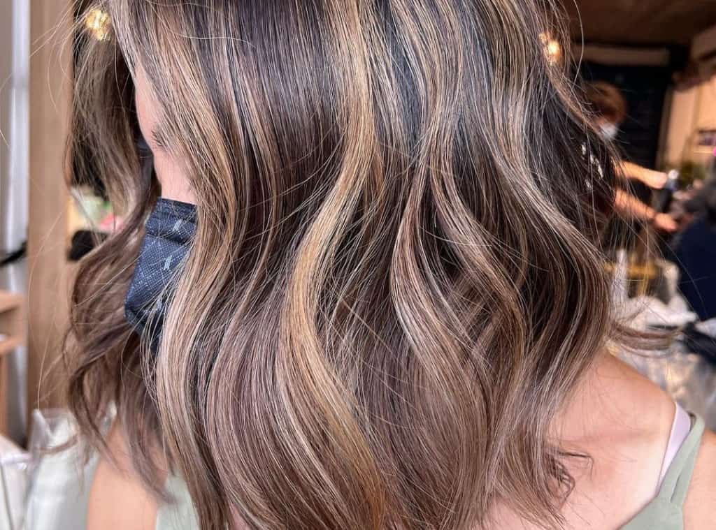 brown balayage with honey highlights for Asian