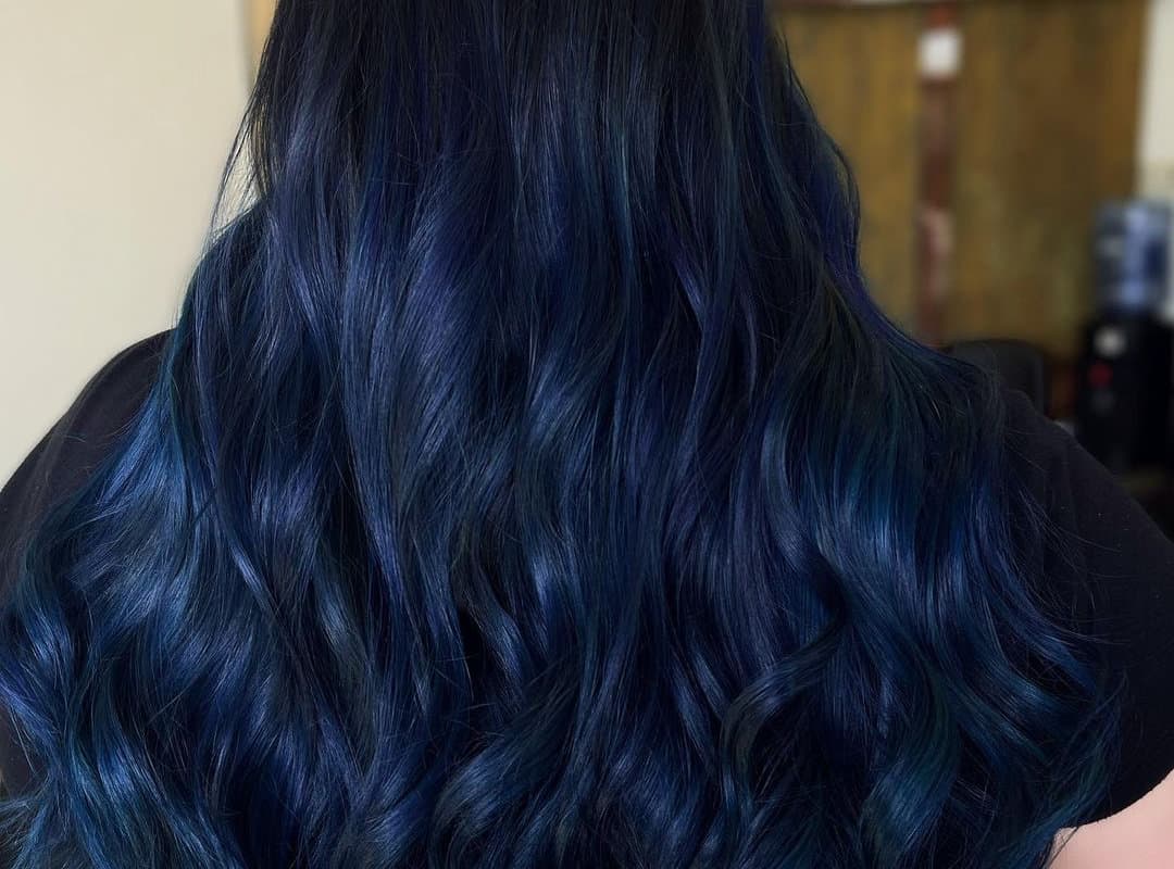 Navy blue balayage on hair