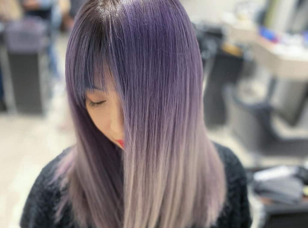 light purple to blonde balayage on straight hair