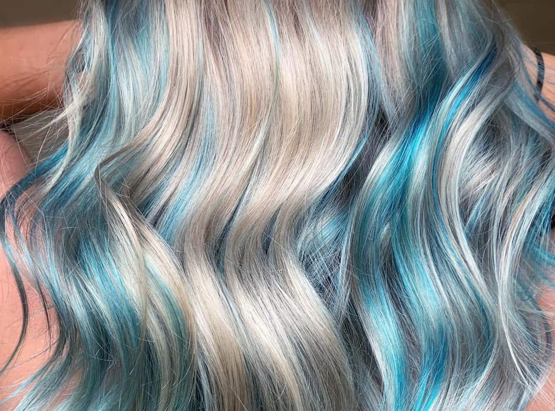 Blonde hair with Light blue balayage