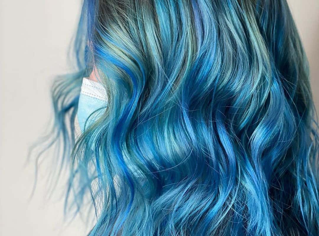 Blue balayage on curly hair