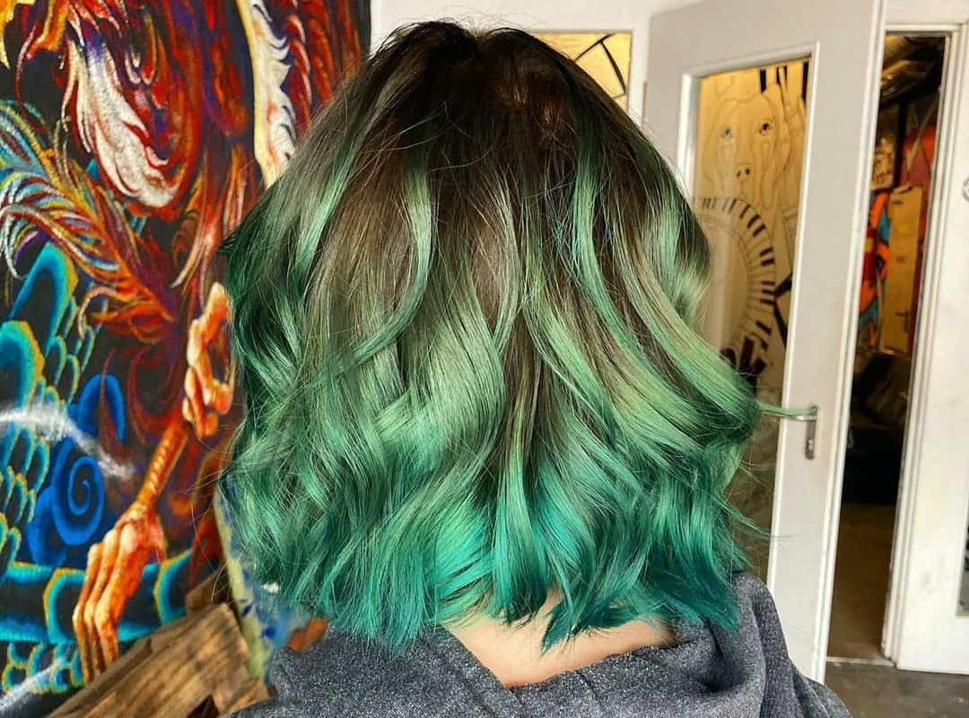Brown to Green Balayage bob