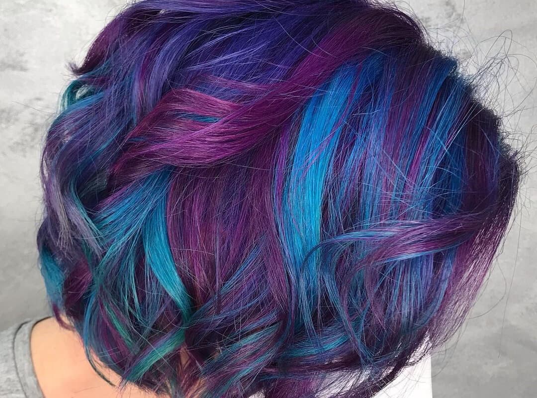 Blue and purple balayage for short hair