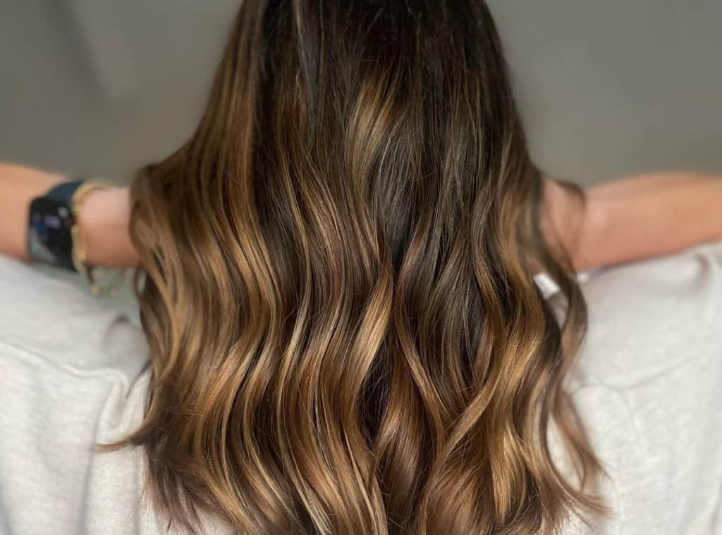Hair with Brown and butterscotch caramel balayage