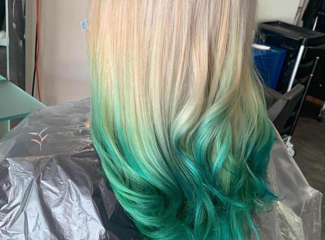 blonde with turquoise tips