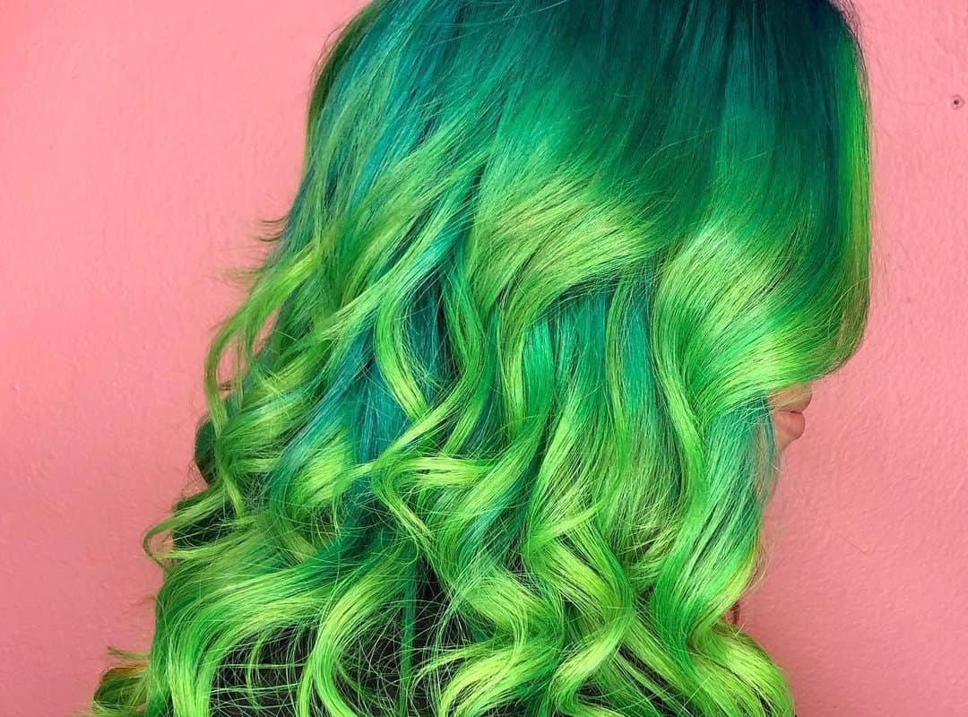 green balayage with blue roots