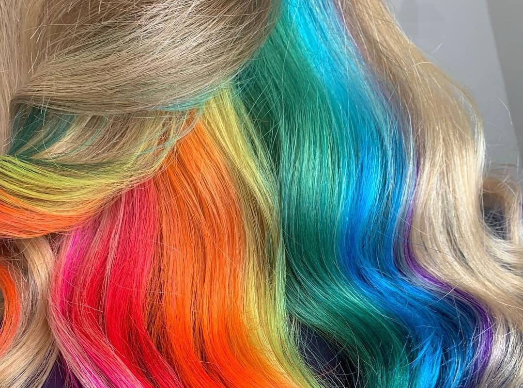 Blonde Hair Color with a Rainbow Underneath
