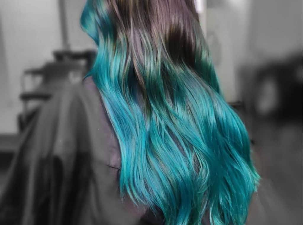 Blue and green balayage on hair
