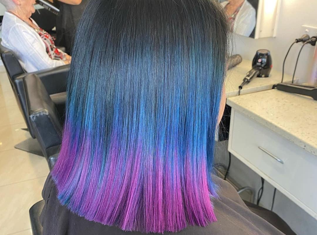 Blue and purple balayage on short hair