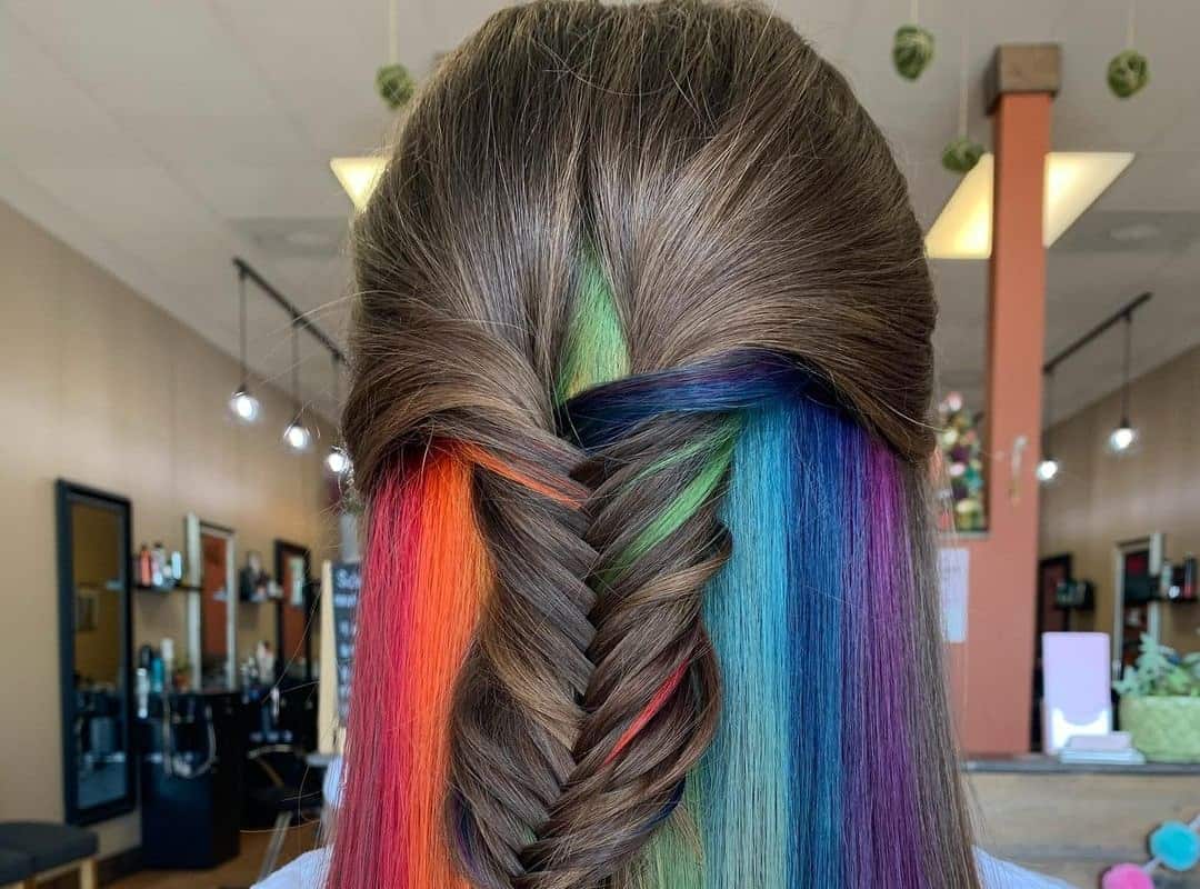 Brown Hair with a Rainbow Underneath