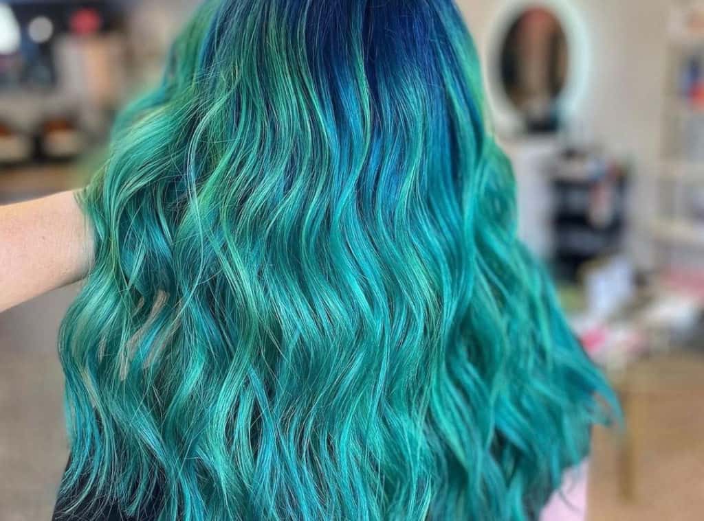 Blue and green hair color balayage