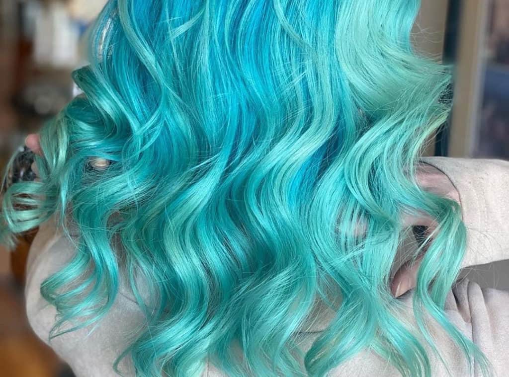 Blue and green balayage hairstyle idea