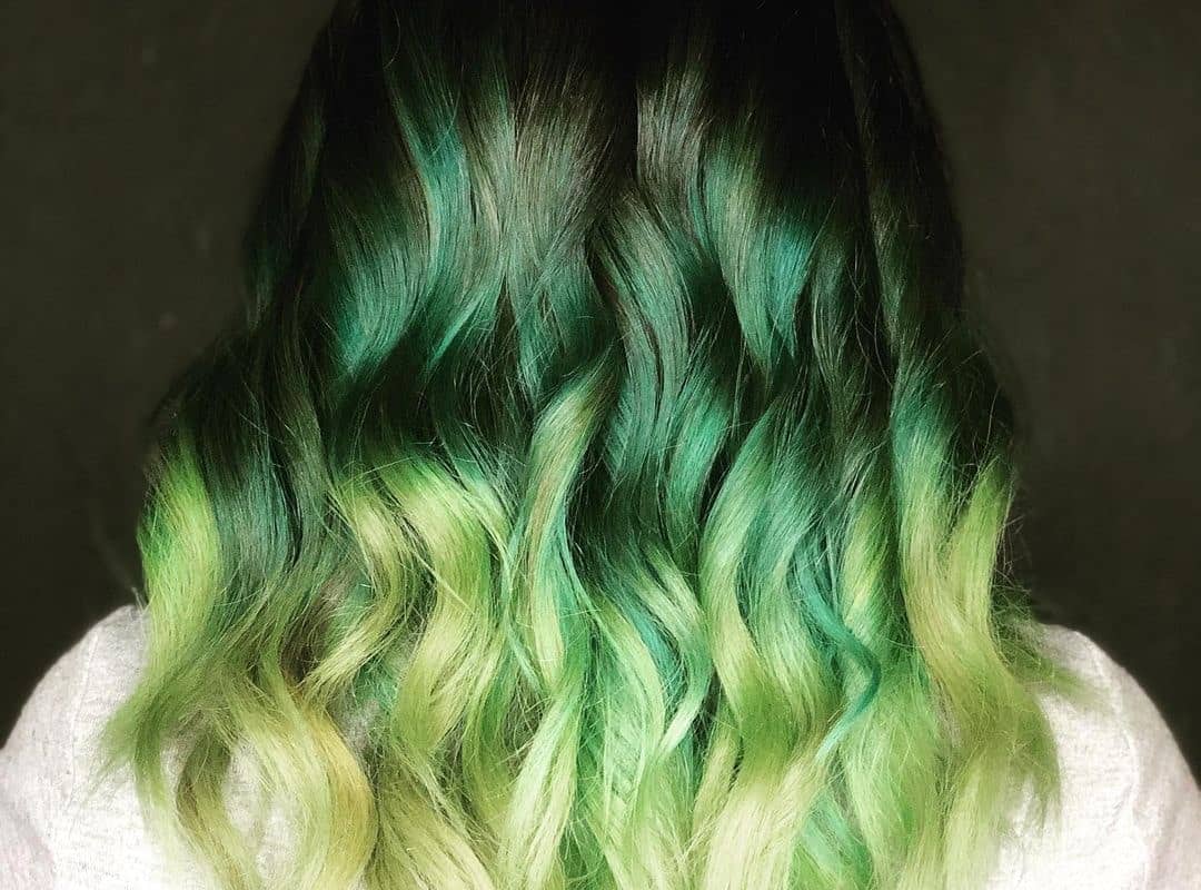 Black and Green Balayage with lime highlights