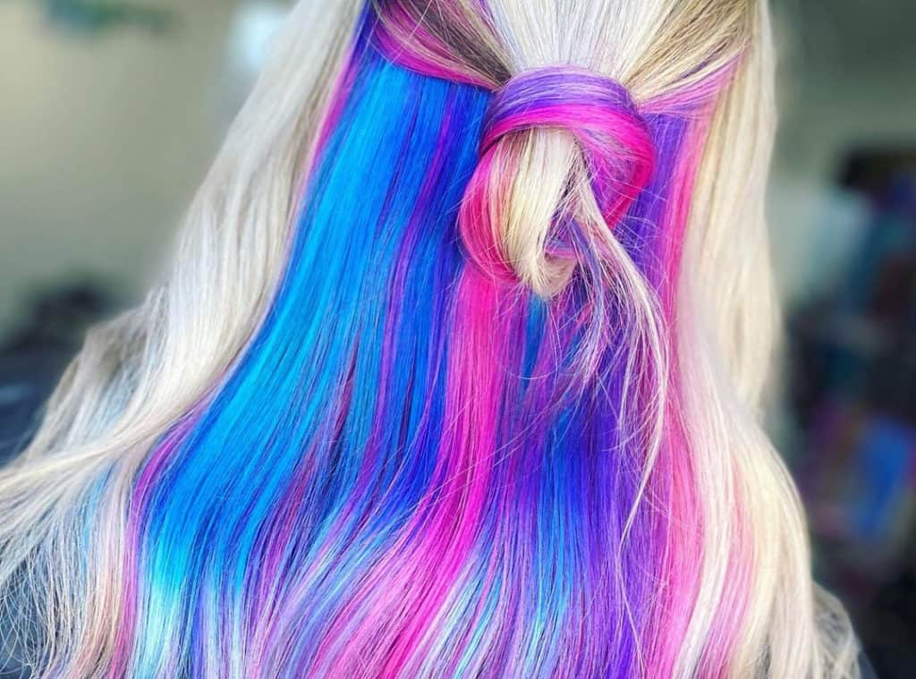 bright purple galaxy on blonde hair