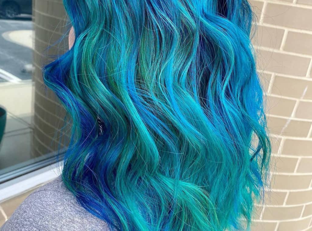 Blue and green balayage hairstyle idea