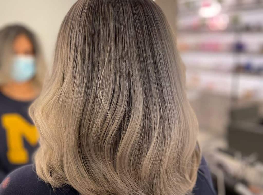 brown balayage with honey highlights