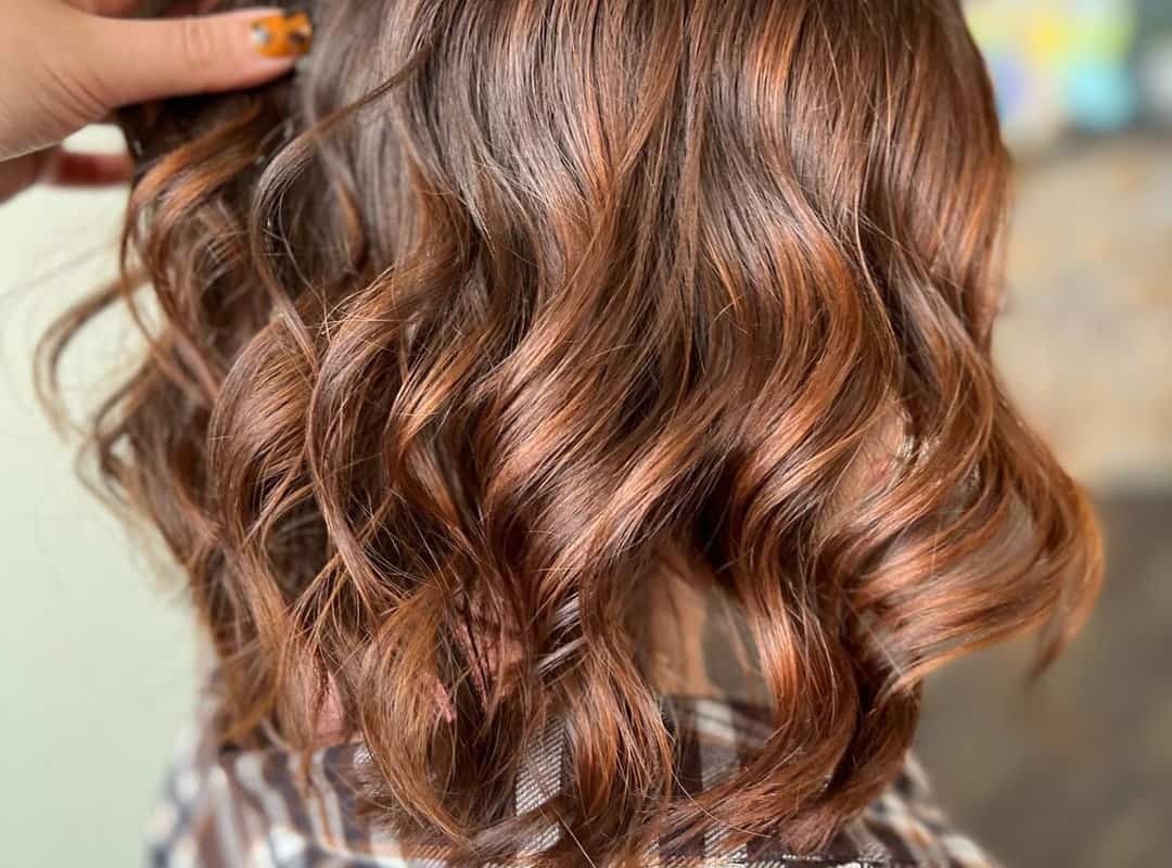 copper balayage on butterscotch bob 