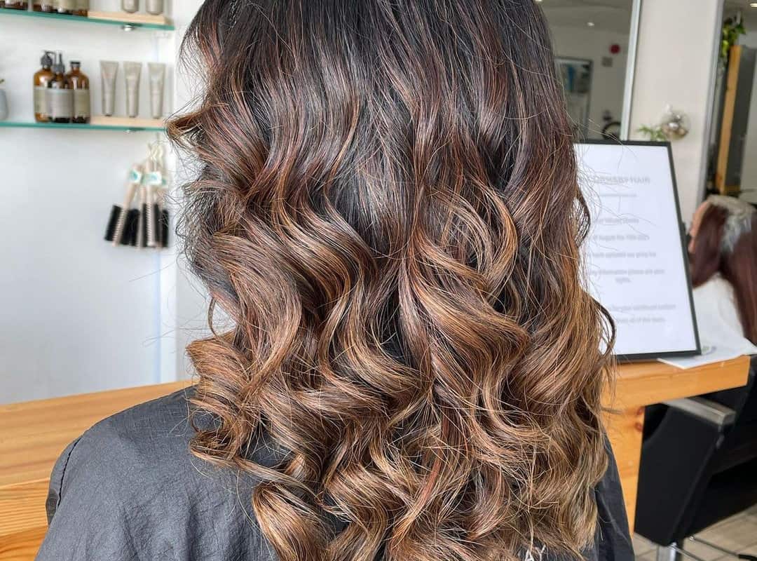 dark brown hair with butterscotch highlights