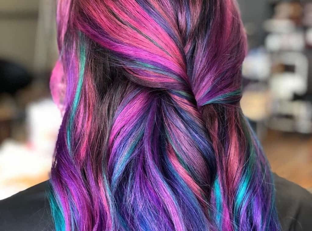 bright mermaid galaxy hair color for brunette