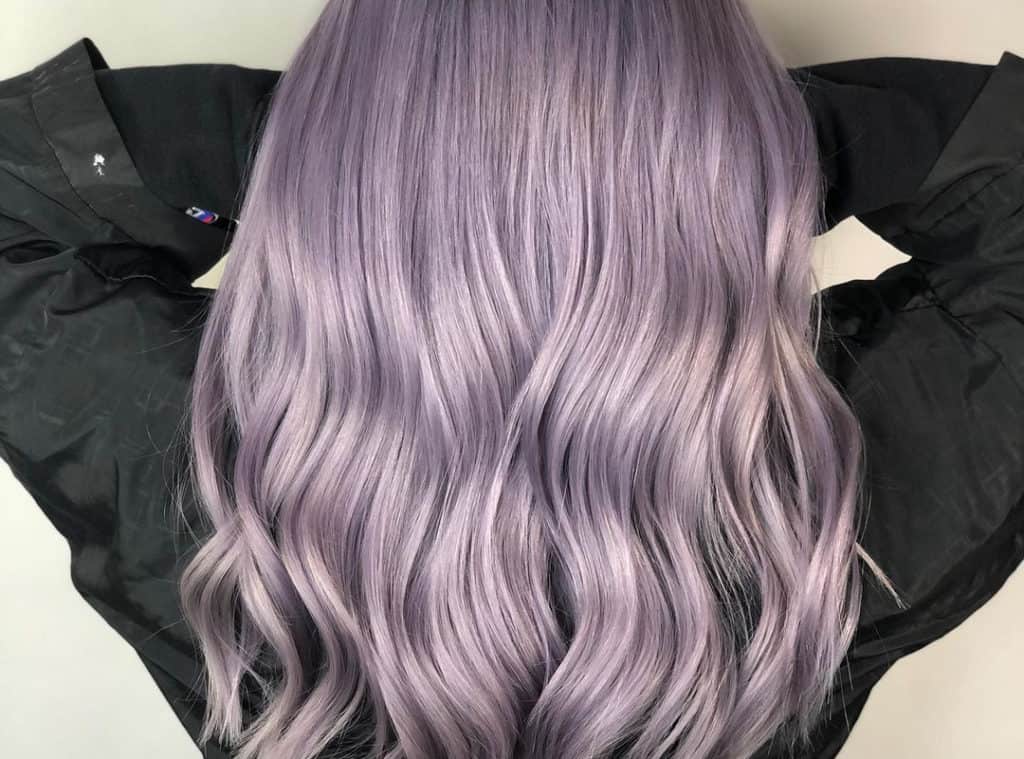 bright silver balayage with light purple highlights