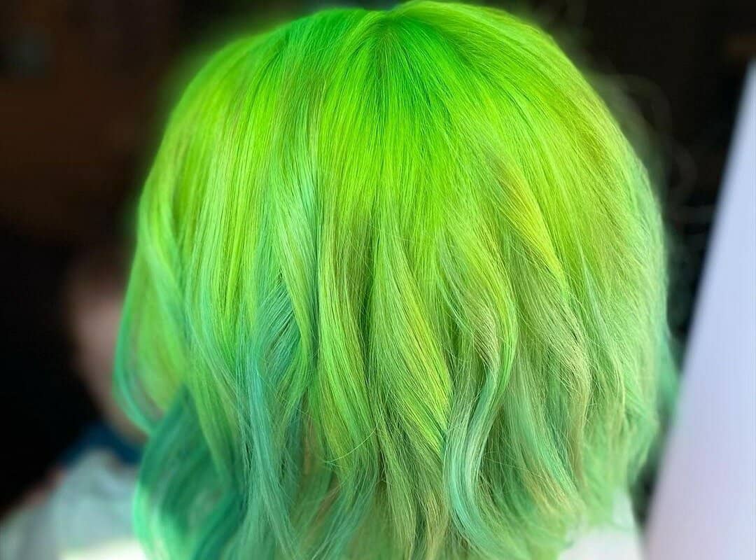 bright lime balayage wavy bob