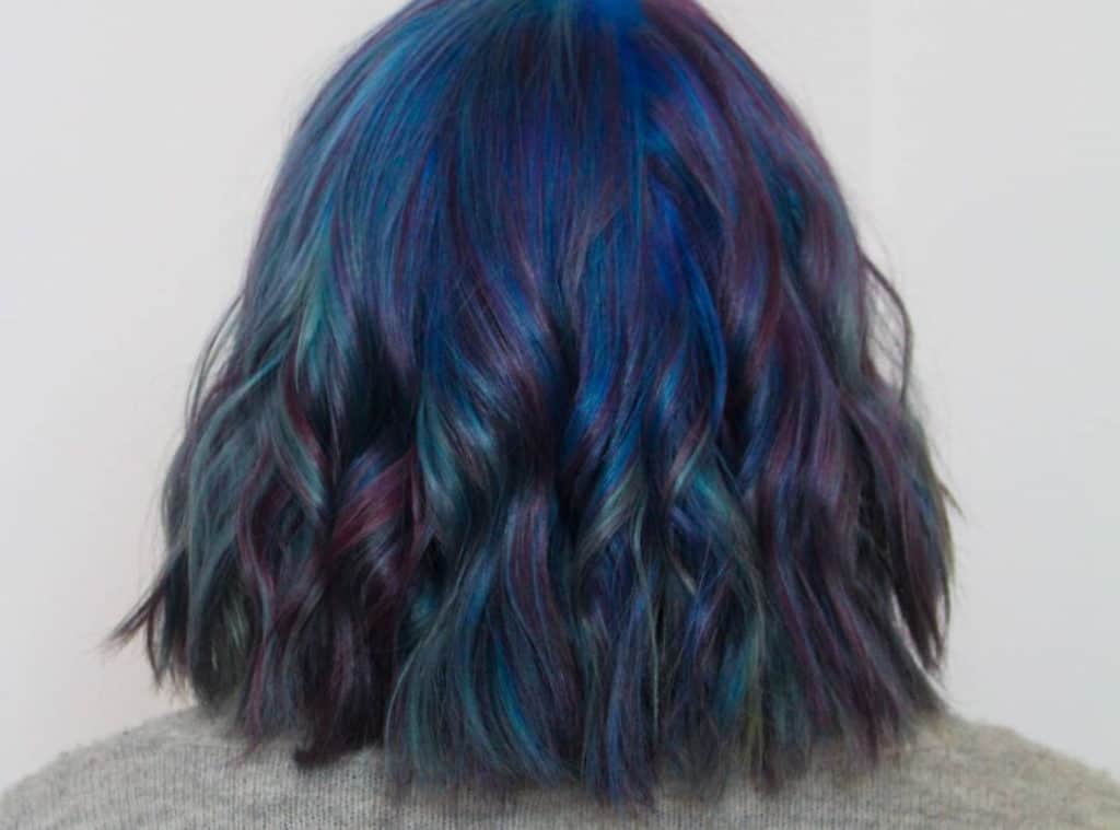 Blue and purple balayage hairstyle