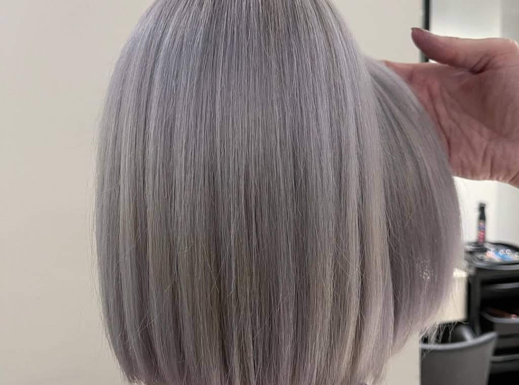 silver balayage on Asian straight hair