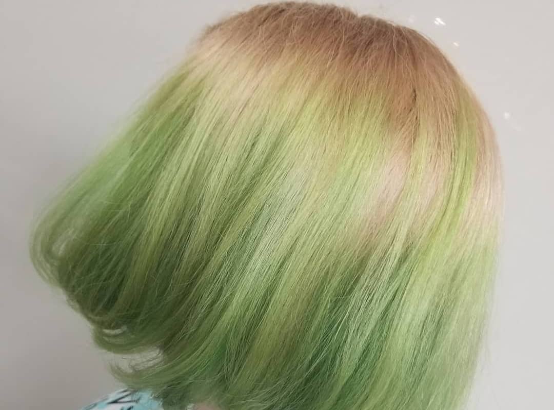 Blonde to Pastel Olive Balayage for Short Hair