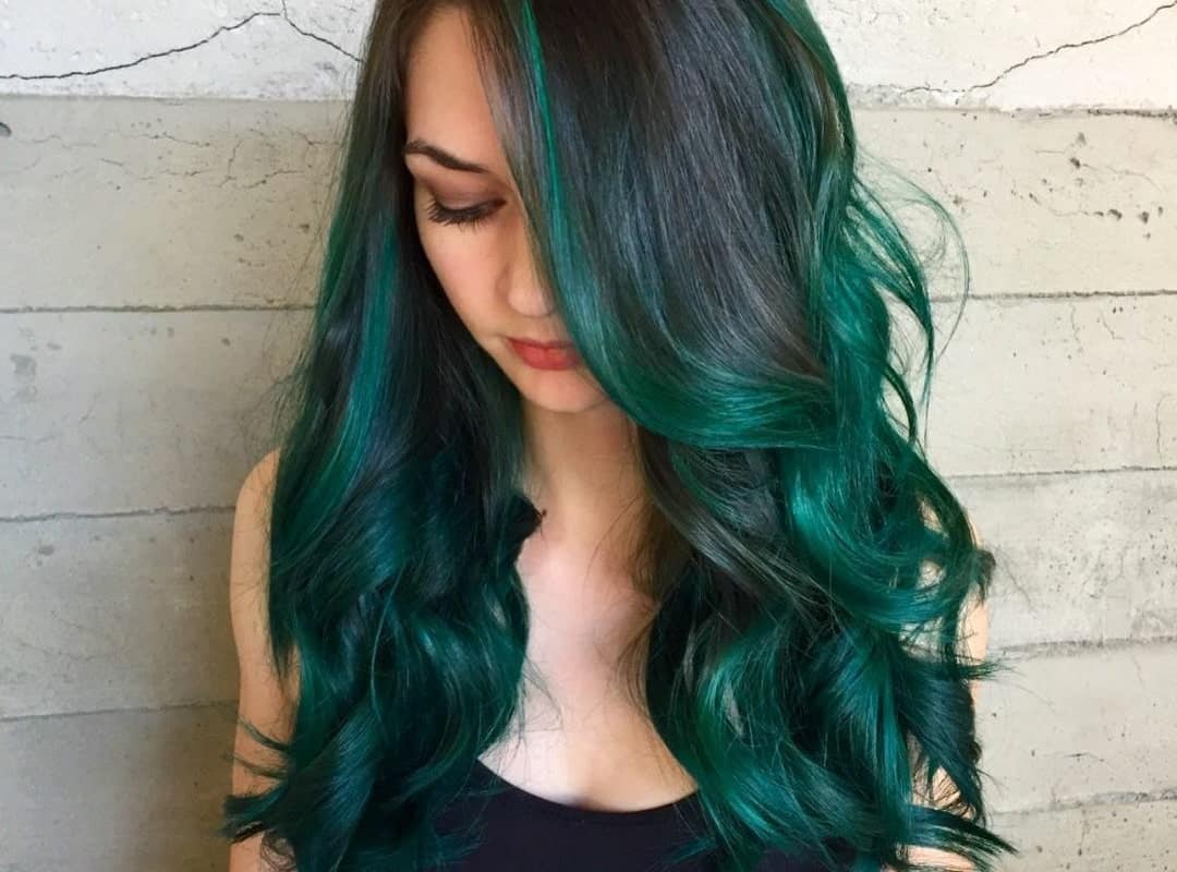 emerald green balayage waves
