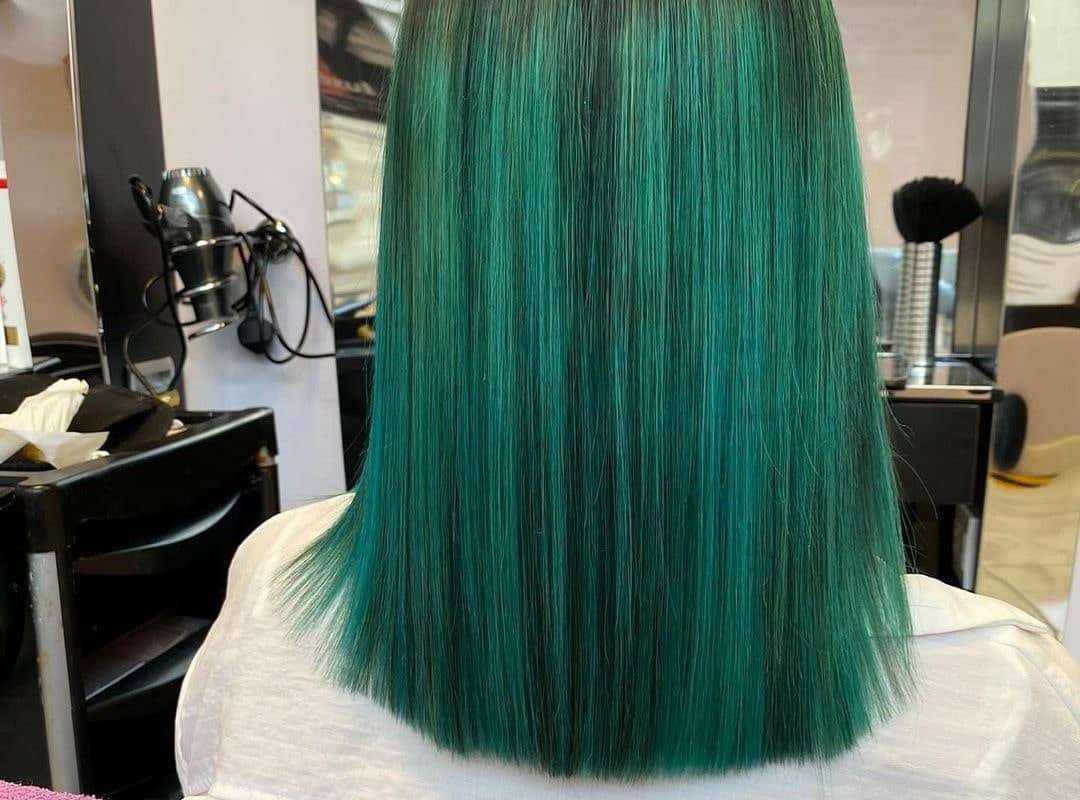 dark mint green balayage straight hair