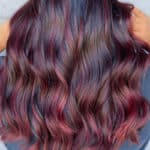 Maroon red balayage for black hair