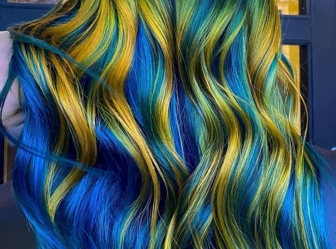 Yellow and blue balayage