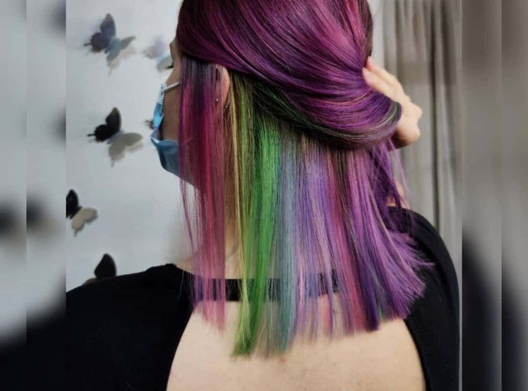 Purple Hair with a Rainbow Underneath